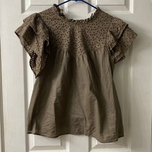 A New Day Taupe Statement Sleeve Top w Eyelet Hole Detail Size M